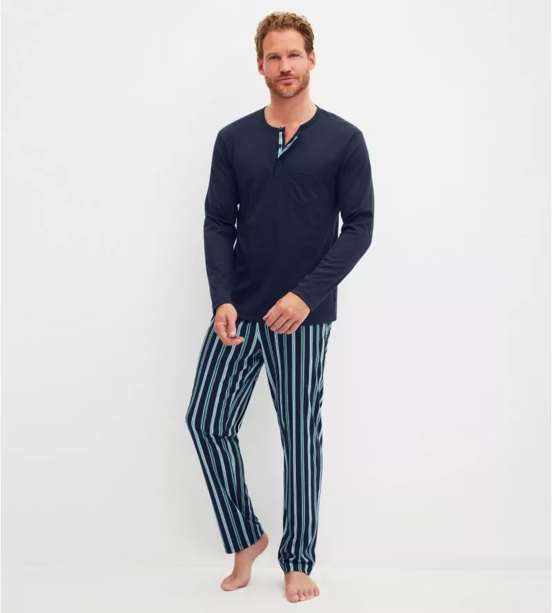 Pyjama homme col tunisien Relax Choice Saphir Blue