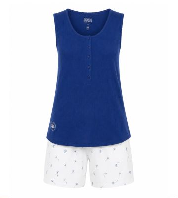 Pyjama court sans manches Blanc & Bleu