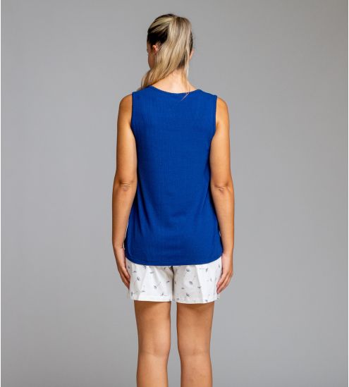 Pyjama court sans manches Blanc & Bleu