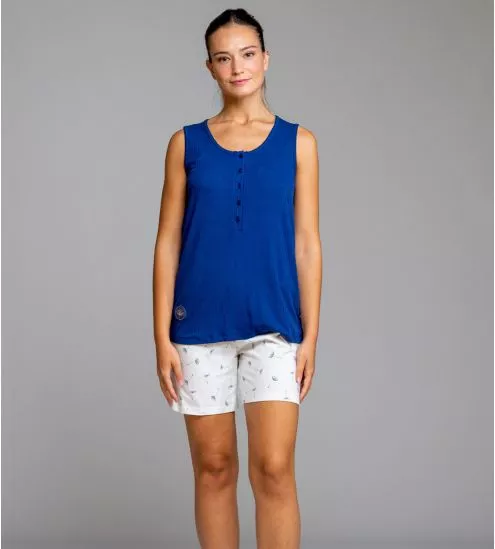Pyjama court sans manches Blanc & Bleu