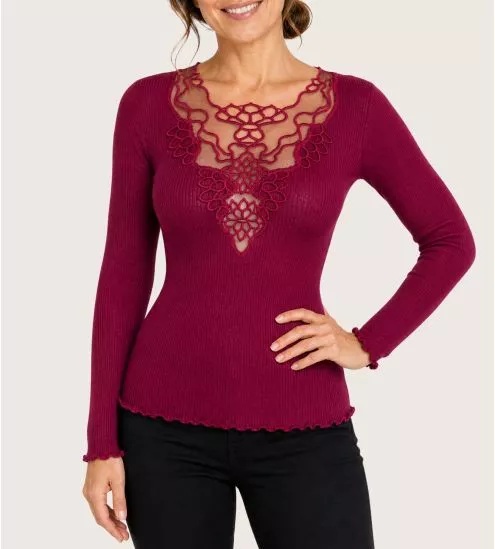 Top Laine & Soie décolleté macramé Sangria