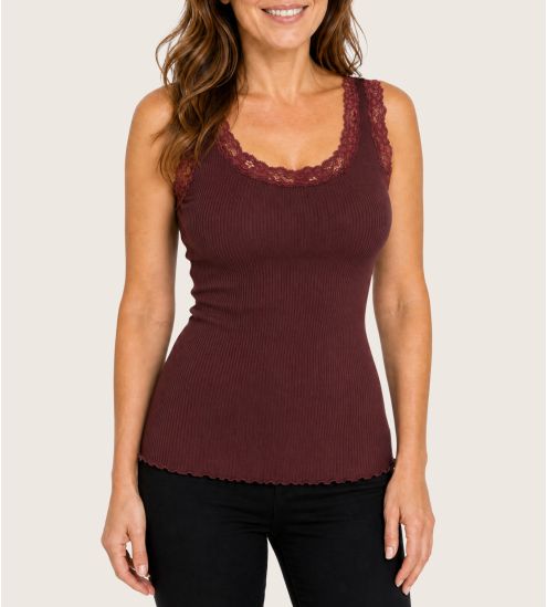 Top sans manches marron en laine et soie Cacao