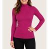 Pull col cheminée en laine & soie fuchsia
