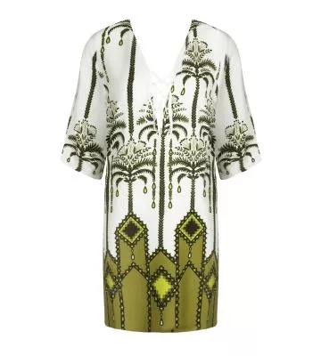 Tunique de plage Palmier Audace Kaki & Blanc