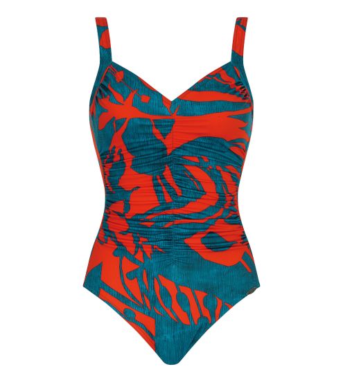 Maillot de bain une pièce froncé sur l'avant Bleu Jeans et Orange