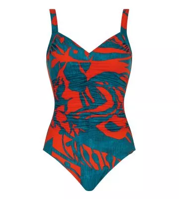 Maillot de bain une pièce froncé sur l'avant Bleu Jeans et Orange