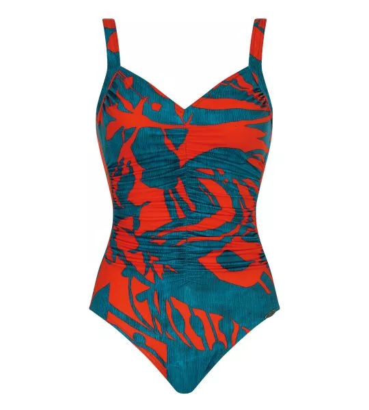 Maillot de bain une pièce froncé sur l'avant Bleu Jeans et Orange