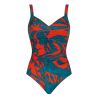 Maillot de bain une pièce froncé sur l'avant Bleu Jeans et Orange