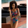 Maillot de bain une pièce froncé sur l'avant Bleu Jeans et Orange