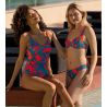 Maillot de bain une pièce froncé sur l'avant Bleu Jeans et Orange
