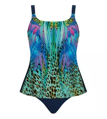 Tankini deux pièces pour prothèses imprimé léopard Bleu Turquoise