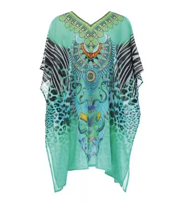 Tunique ample et légère imprimé léopard Bleu Turquoise
