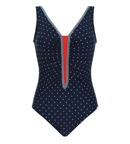 Maillot de bain une piece à pois Marine / Rouge