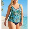 Zweiteiliger Tankini mit vollständiger Stützfunktion, Leopardenmuster, Türkisblau.