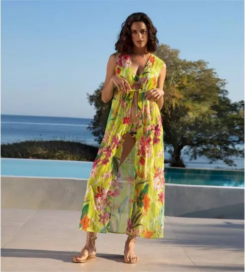 Robe ouverte Fleurs Splendeur Splendeur Lime