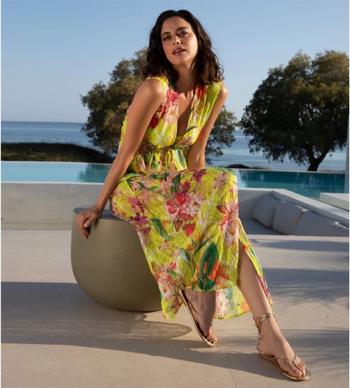 Robe ouverte Fleurs Splendeur Splendeur Lime
