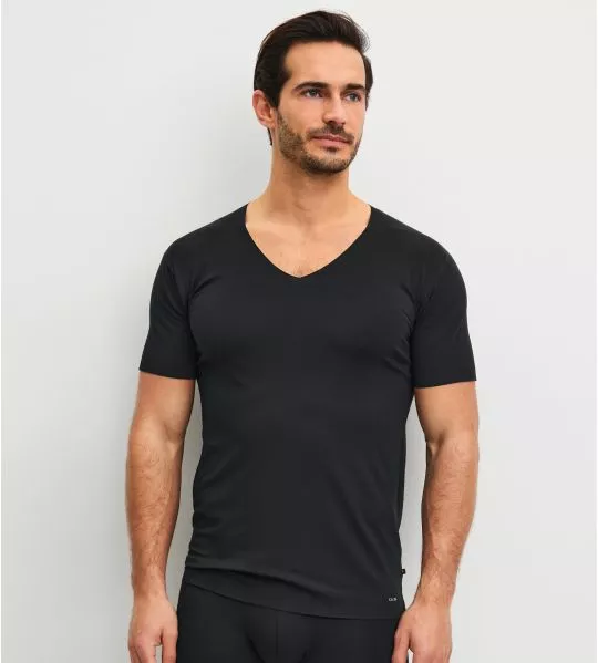 Schwarzes Herren-T-Shirt mit V-Ausschnitt Clean Line