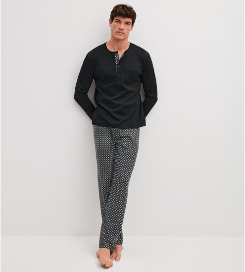 Pyjama long homme col tunisien Noir