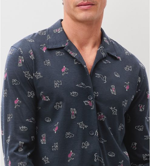 Pyjama boutonné homme imprimé chiens Dark Sapphire