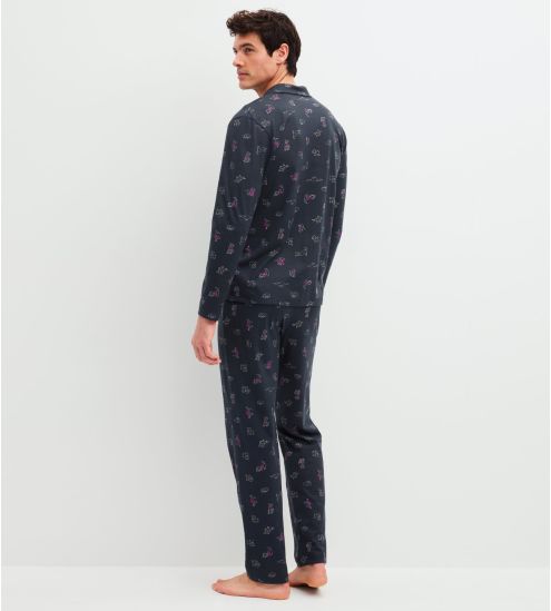 Pyjama boutonné homme imprimé chiens Dark Sapphire