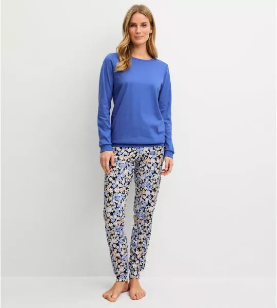 Blue pajamas with elasticated cuffs Flower Dreams Deep Cobalt