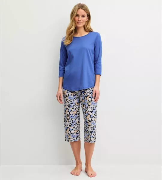 Blue cropped pajama set Flower Dreams Deep Cobalt