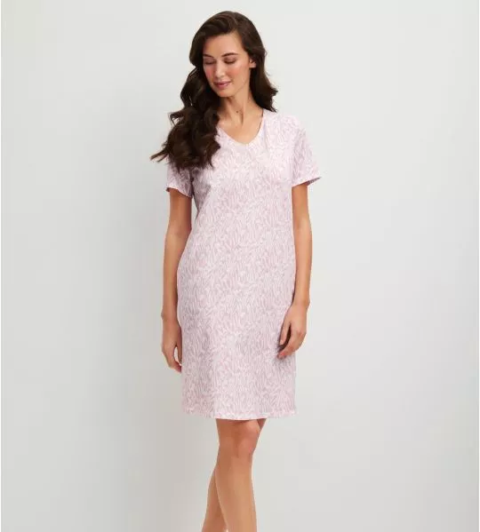Pink short-sleeved nightshirt Blooming Nights Fragrant Lilac