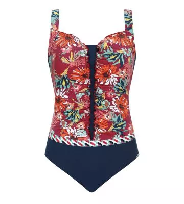 Maillot de bain fleuri froncé pour prothèses rouge et bleu