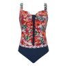Maillot de bain fleuri froncé pour prothèses rouge et bleu