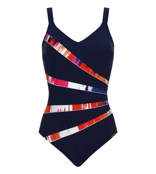 Maillot de bain Shape bleu marine avec bandes multicolores