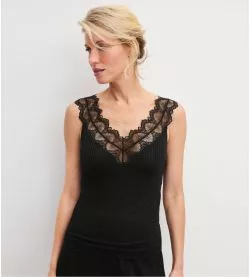 Débardeur noir côtelé femme Feminine Lounge Noir