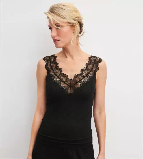Débardeur noir côtelé femme...