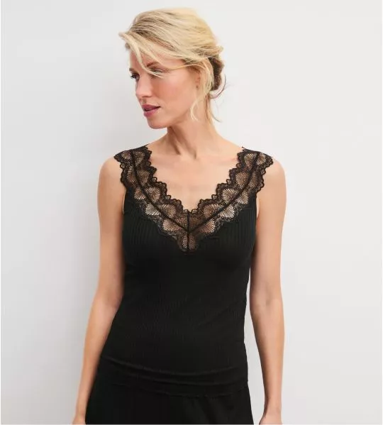 Débardeur noir côtelé femme Feminine Lounge Noir