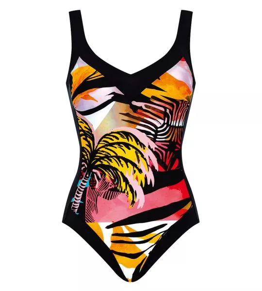 Maillot de bain une pièce imprimé zèbre tropical noir