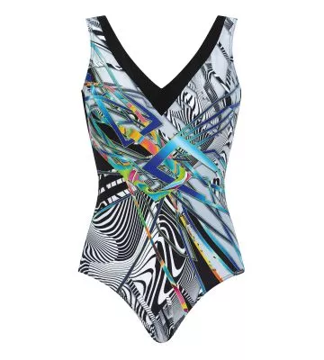 Maillot de bain une piece imprimé géométrique Noir
