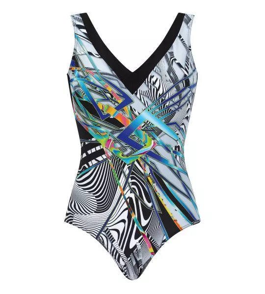 Maillot de bain une piece imprimé géométrique Noir