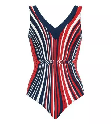 Maillot de bain 1 pièce à rayures bleu et rouge