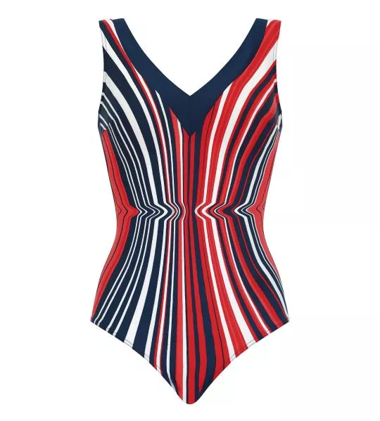 Maillot de bain 1 pièce à rayures bleu et rouge