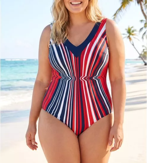 Maillot de bain 1 pièce à rayures bleu et rouge