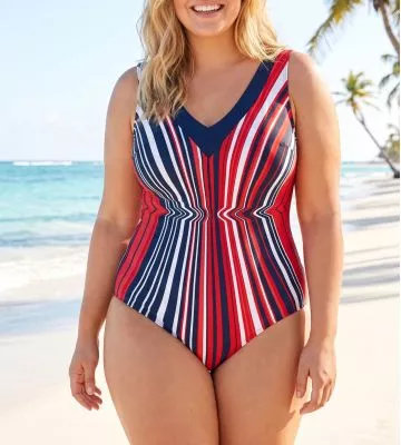 Maillot de bain 1 pièce à rayures bleu et rouge