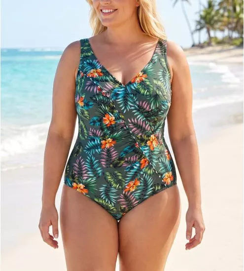 Maillot de bain une pièce fleuri kaki