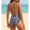 Badeanzug mit Racerback La Balinaise Ikat Blanc et Noir