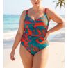 Maillot de bain une pièce froncé sur l'avant Bleu Jeans et Orange