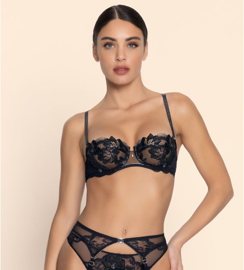 Soutien gorge corbeille Cuir Sexy Noir Argent