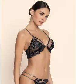 Soutien gorge triangle Cuir Sexy Noir Argent