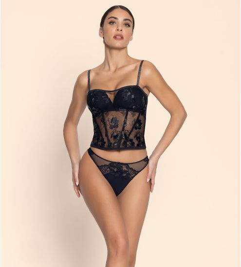 Bustier Cuir Sexy Noir Argent