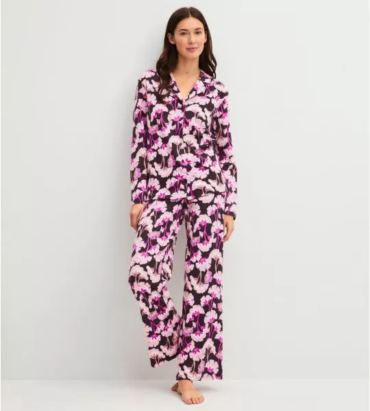 Geknöpfter Pyjama mit Blumenmuster Autumn Dreams Light Melon