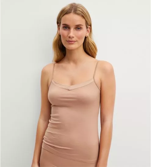 Top bretelles col satiné Cate Timeless Taupe