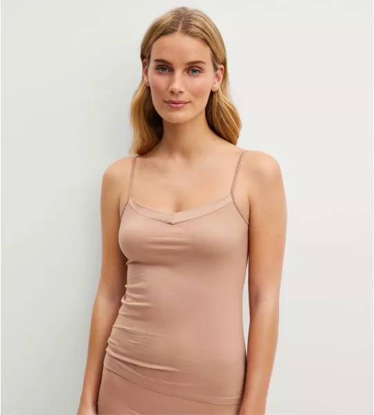 Top bretelles col satiné Cate Timeless Taupe