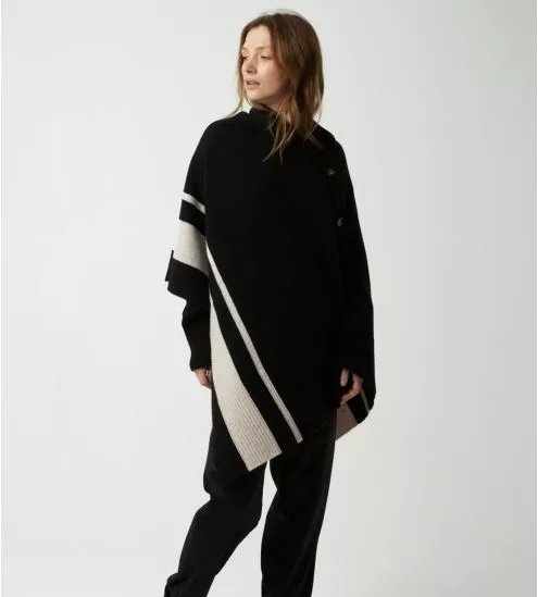 Black Merino Wool Poncho TELMA
